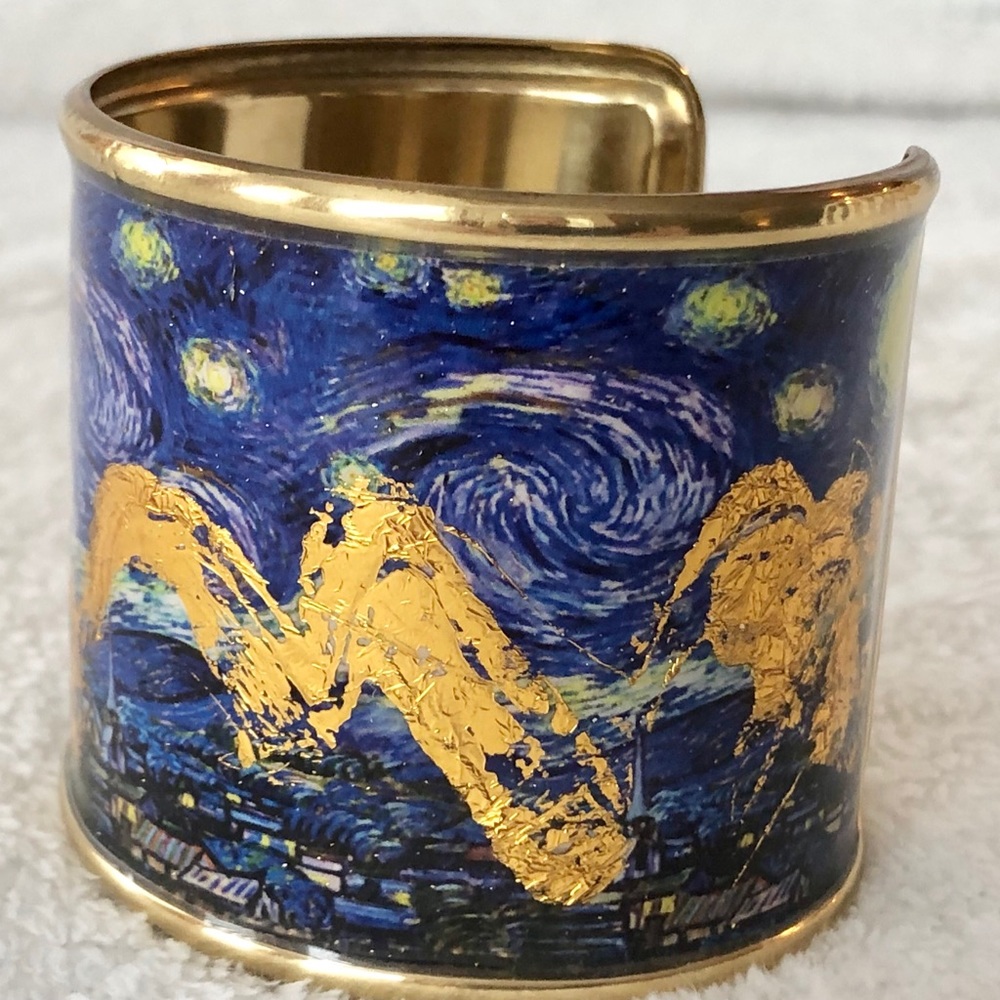 SOLD.  24k Flecked-Gold Leaf Starry Night Cuff - Picture 4 of 6